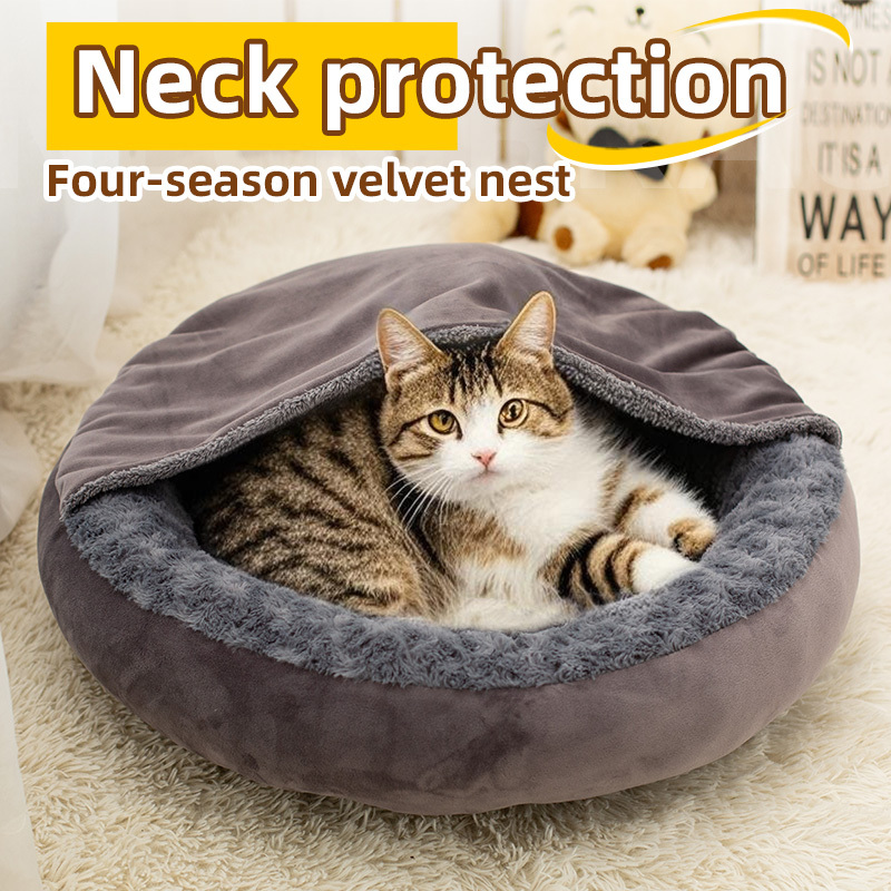 Wholesale Manufacturer Custom Logo Soft Warm Plush Pet Supplier Dog Cat Cave Bed