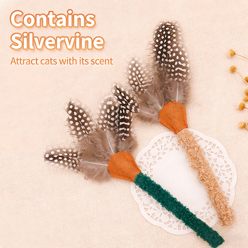 Wholesale Short Plush Feather Silvervine Cat Stick Toy