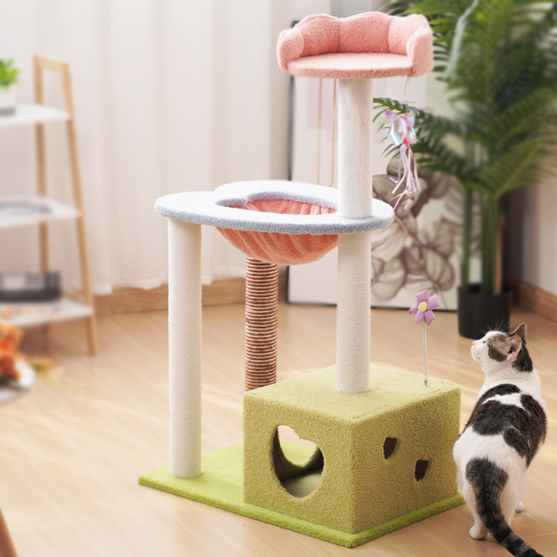 Manufacturer wholesale pink design flower scratcher cat tree house