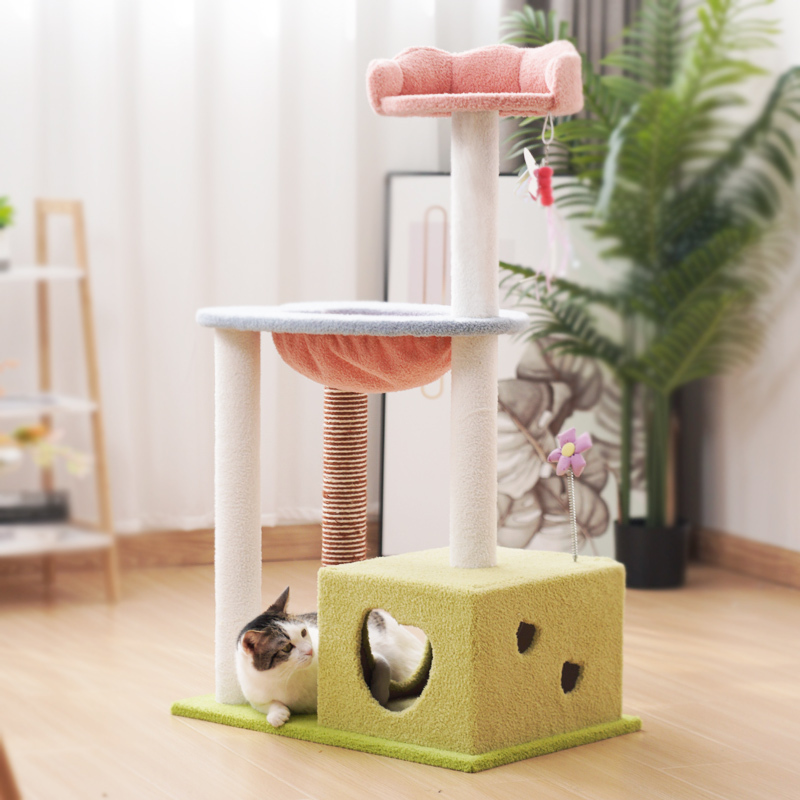 Manufacturer wholesale pink design flower scratcher cat tree house