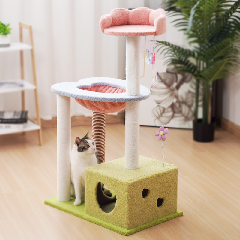 Manufacturer wholesale pink design flower scratcher cat tree house