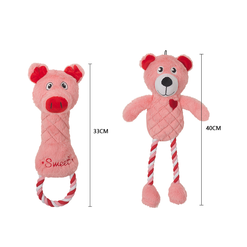 Manufacturer wholesale short plush rope cute pink dog toys set valentines day