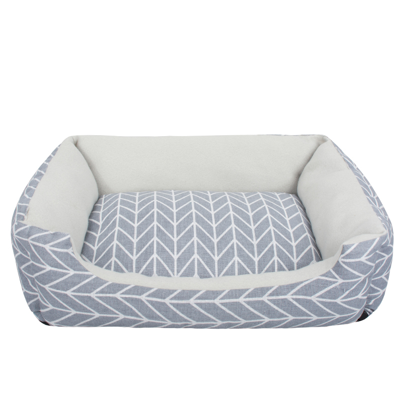 Manufacturer wholesale linen cotton stuffed grey pet dog warm soft bed