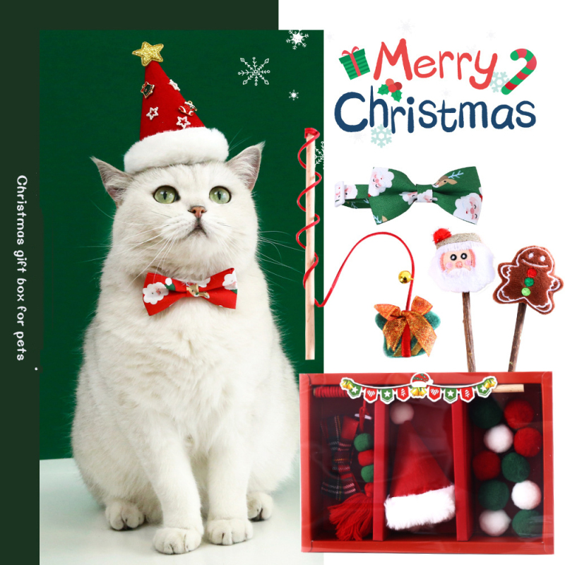 Manufacturer wholesale christmas hat bandana teaser cat ball toys set