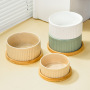Manufacturer Wholesale Vertical Grain Ceramic Dog Cat Bowls with Wooden Frame