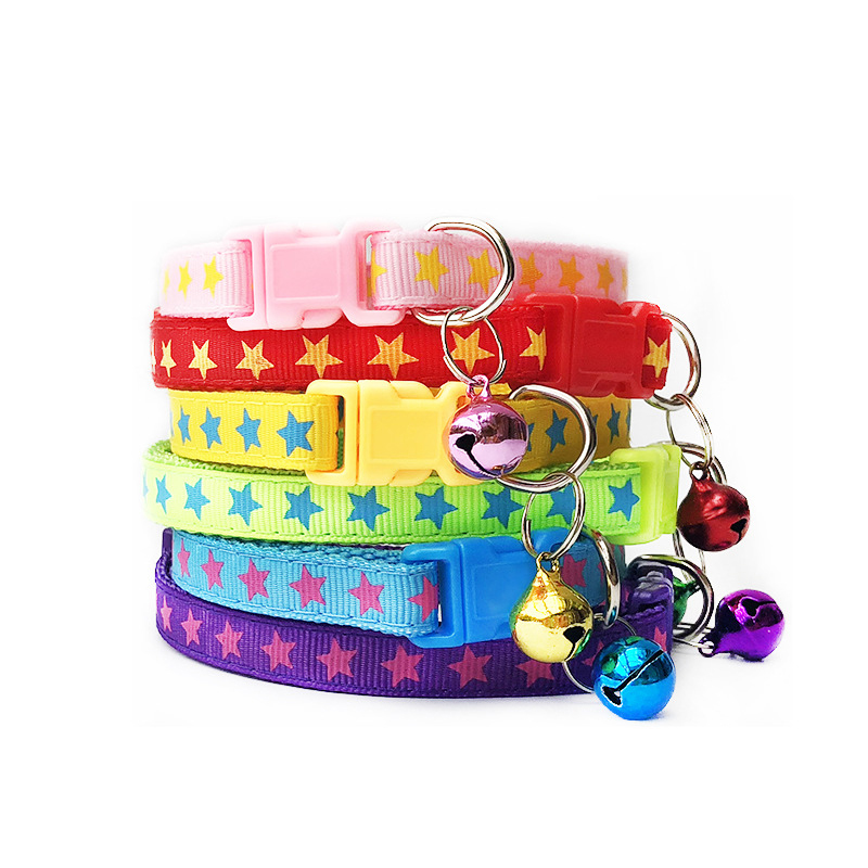 Manufacturer wholesale multi-colors star pattern cat collar with bell
