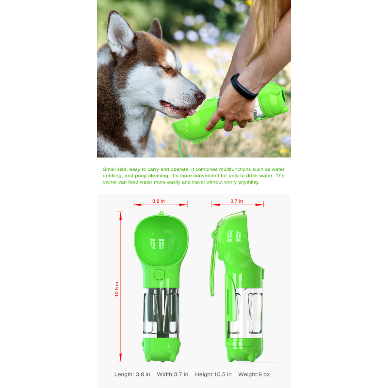 Manufacturer wholesale 3 in 1 portable functional dog water bottle food with poop bag storage