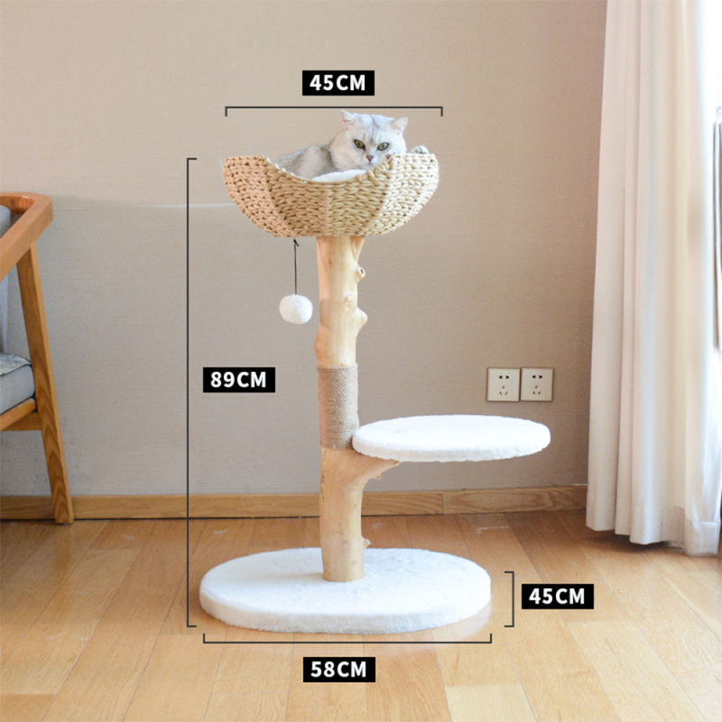 Manufacturer wholesale rattan weaving cat tree house solid wood