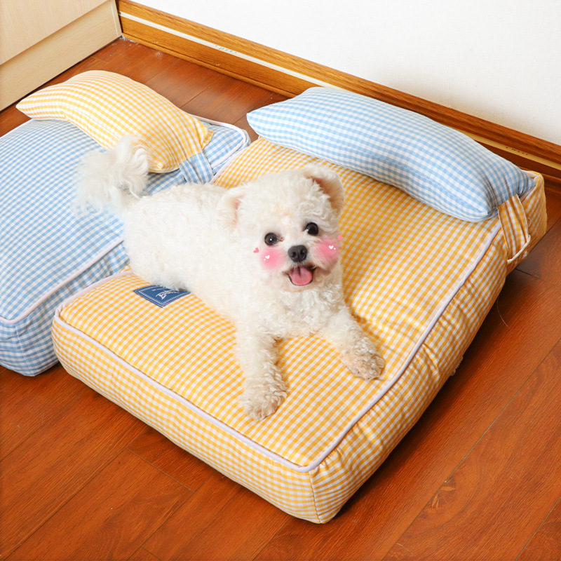 Manufacturer wholesale plaid detachable dog bed with pillow