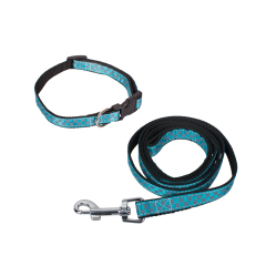 wholesale manufacturer blue orange stock custom pet dog ribbon collar and leash set