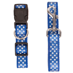 wholesale manufacturer blue orange stock custom pet dog ribbon collar and leash set