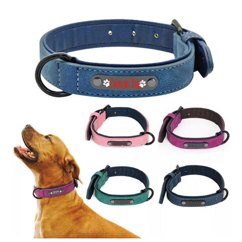 Wholesale Custom Tag Adjustable Dog PU Leather Collar