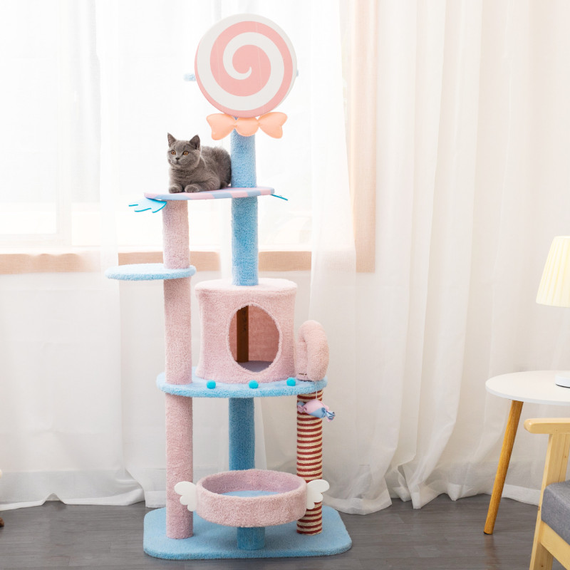 Manufacturer wholesale pink blue cute sisal cat scratcher tree lollipop design