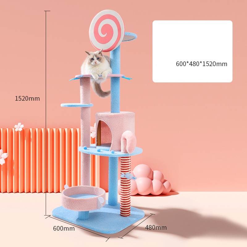 Manufacturer wholesale pink blue cute sisal cat scratcher tree lollipop design