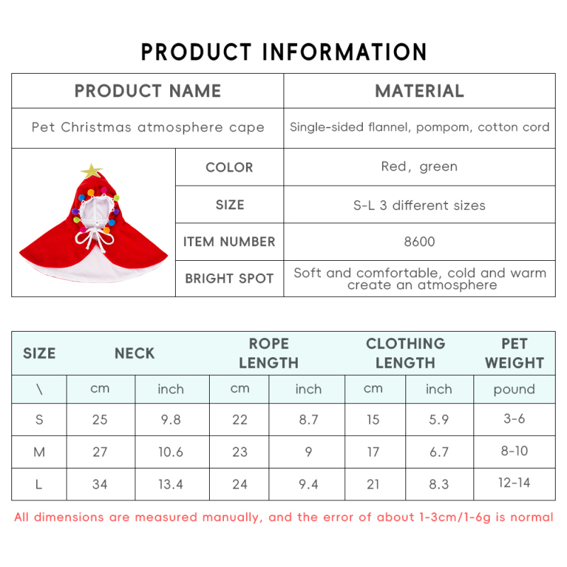 Wholesale Christmas Red Green Cat Dog Cape Clothes