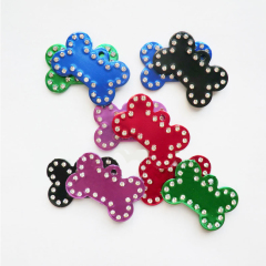 Manufacturer wholesale custom logo bone shape pet dog ID tags with diamond