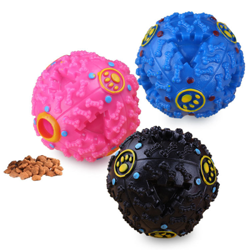 Manufacturer wholesale black blue pink round pet dog plastic feeder ball toys