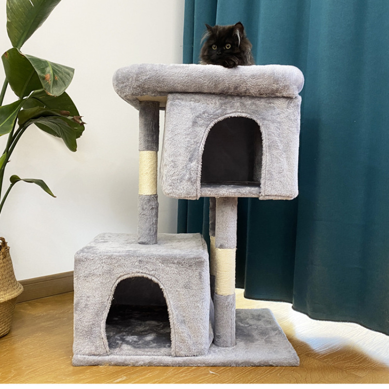 Manufacturer wholesale sisal short plush stable grey beige cat scratcher tree house