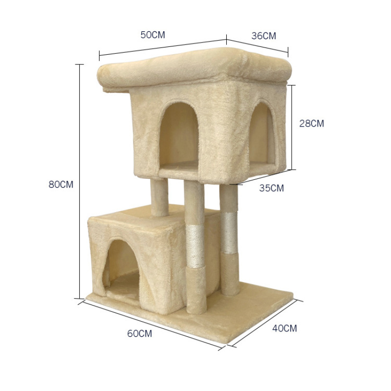 Manufacturer wholesale sisal short plush stable grey beige cat scratcher tree house