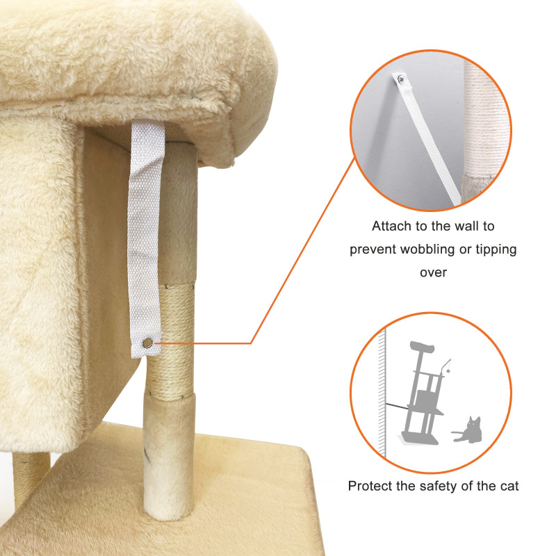 Manufacturer wholesale sisal short plush stable grey beige cat scratcher tree house