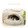 Manufacturer wholesale soft plush warm pink grey coffee cat bed with cover