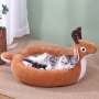 Wholesale Soft Short Plush Cute Deer Design Small Dog Cat Beds for Indoor Cats