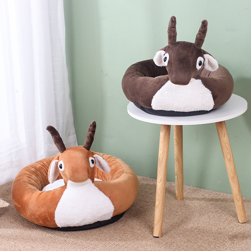 Wholesale Soft Short Plush Cute Deer Design Small Dog Cat Beds for Indoor Cats