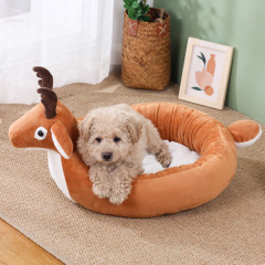 Wholesale Soft Short Plush Cute Deer Design Small Dog Cat Beds for Indoor Cats