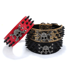 Wholesale PU Leather Skull Dog Spike Collar