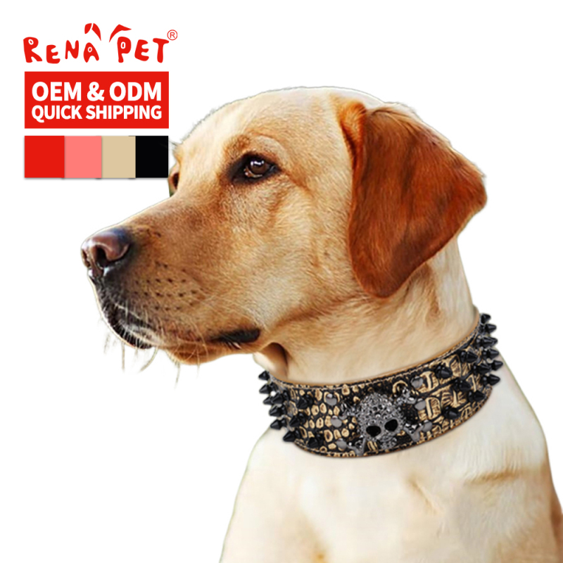 Wholesale PU Leather Skull Dog Spike Collar