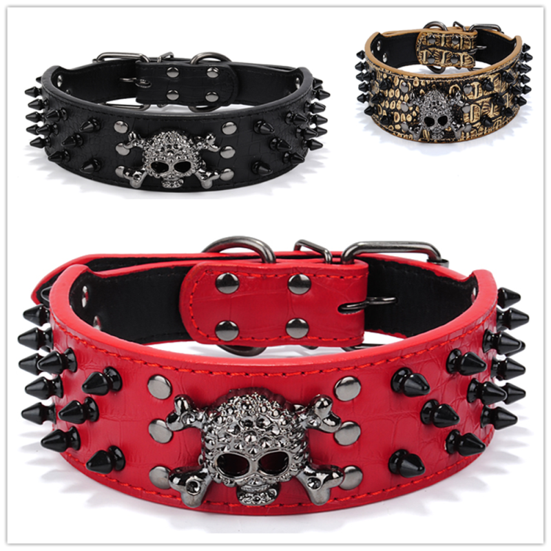 Wholesale PU Leather Skull Dog Spike Collar