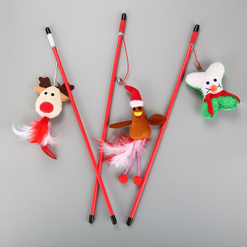 wholesale manufacturer christmas plush feather cheap cat teaser toy
