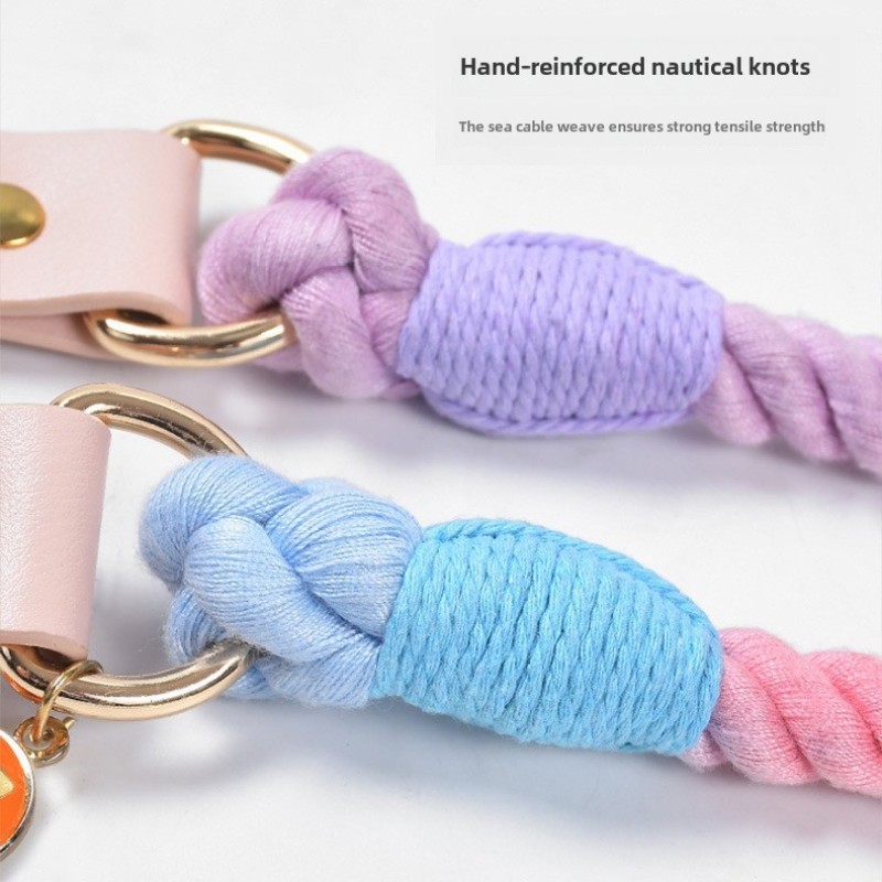 Wholesale PU Leather Woven Rope Colorful Custom Logo Dog Collar and Leash Set