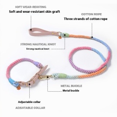 Wholesale PU Leather Woven Rope Colorful Custom Logo Dog Collar and Leash Set
