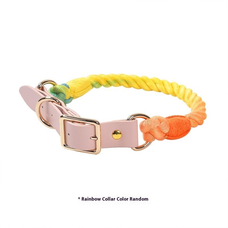 Wholesale PU Leather Woven Rope Colorful Custom Logo Dog Collar and Leash Set