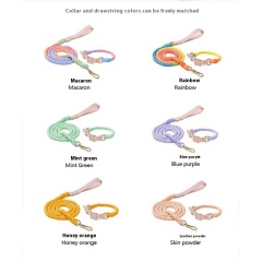 Wholesale PU Leather Woven Rope Colorful Custom Logo Dog Collar and Leash Set