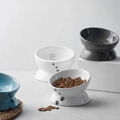 Manufacturer wholesale protect cervical spine white grey blue ceramic cat oblique bowl