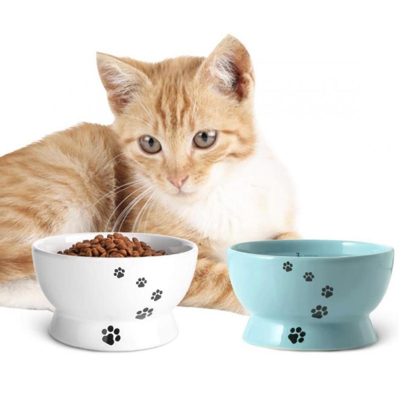Manufacturer wholesale protect cervical spine white grey blue ceramic cat oblique bowl
