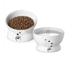 Manufacturer wholesale protect cervical spine white grey blue ceramic cat oblique bowl
