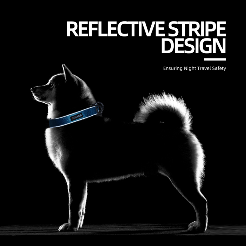 Wholesale Custom Logo Adjustable Nylon Dog Collar With Reflective Strip