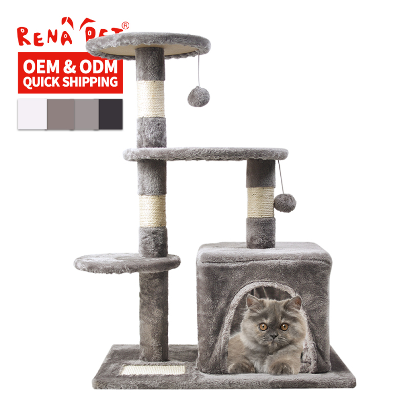 Wholesale Sisal Short Plush Wooden Scratcher Cat Tree House