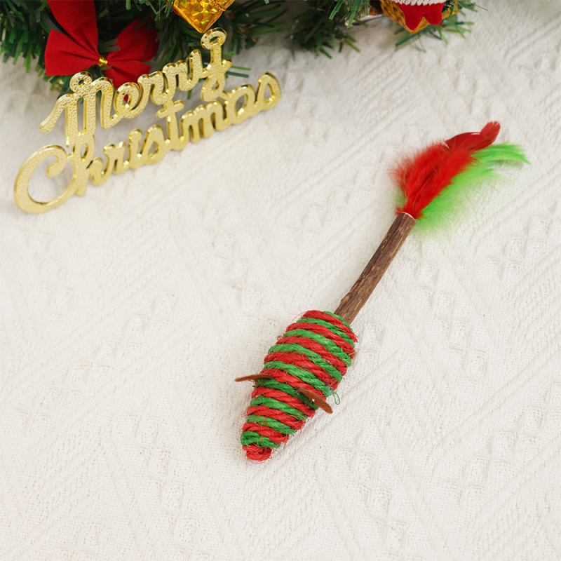 Manufacturer wholesale christmas rope cat toy with wooden polygonum