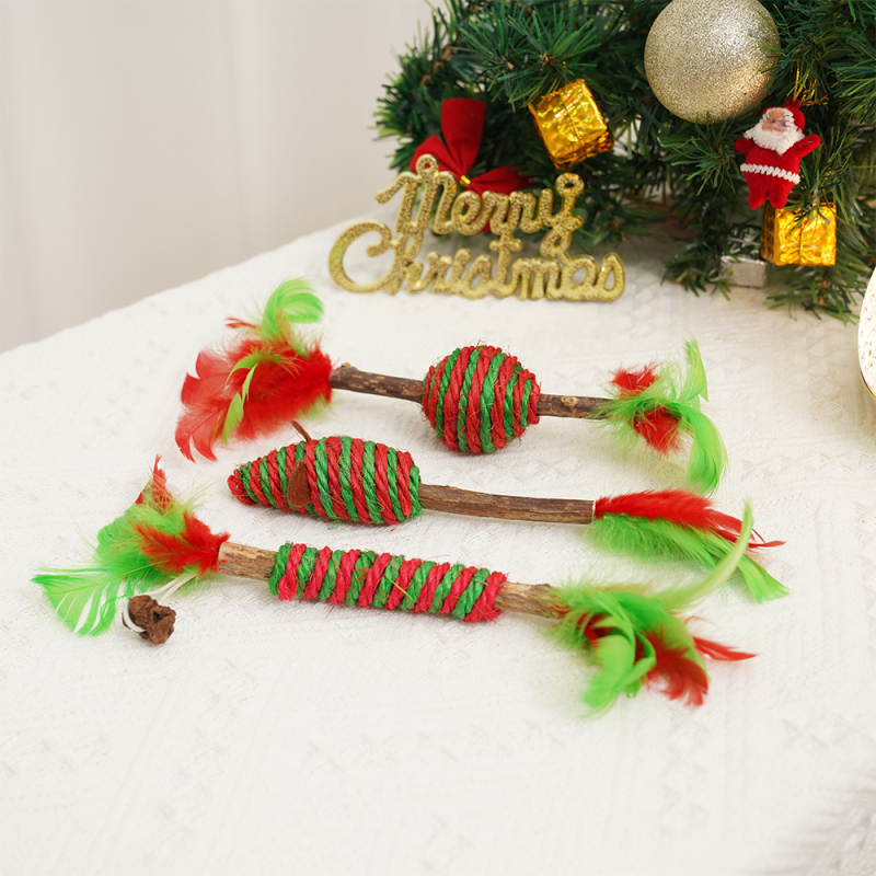 Manufacturer wholesale christmas rope cat toy with wooden polygonum