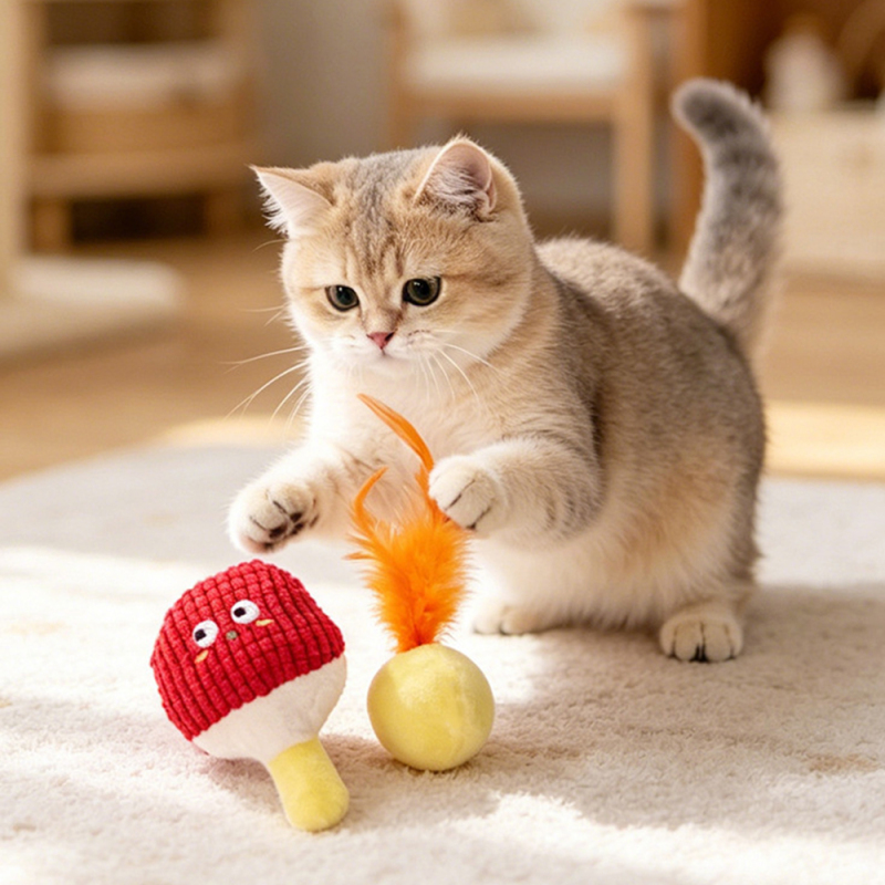 Wholesale Custom Logo Plush Ball Catnip Cat Toys Feather
