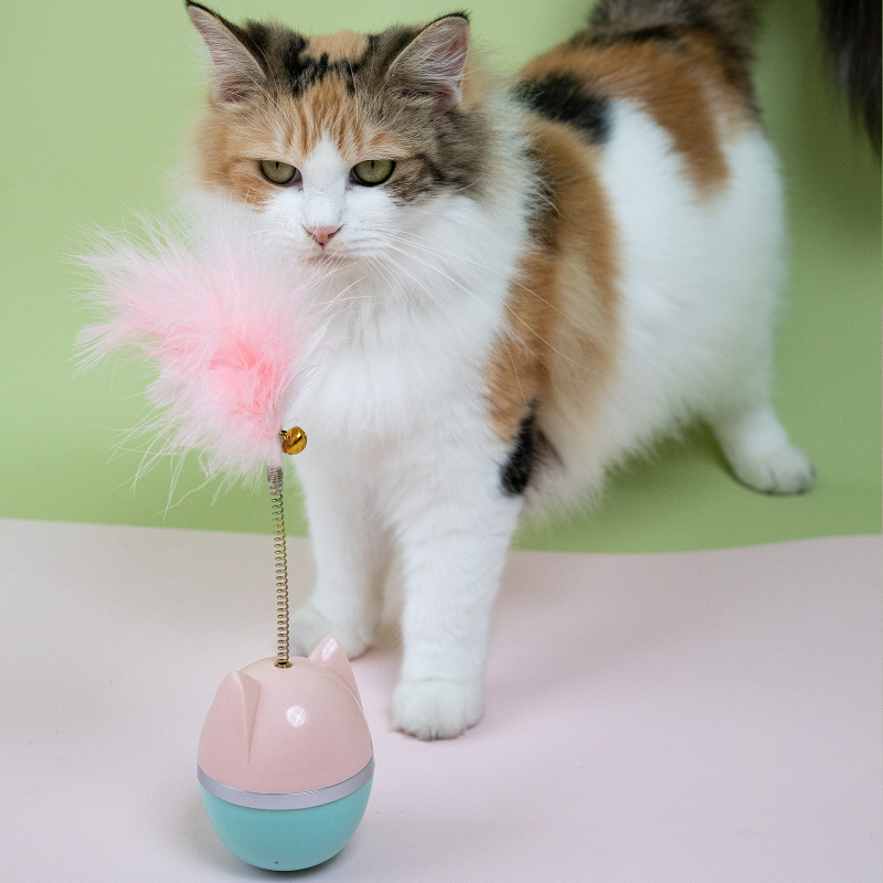 Manufacturer wholesale cat pink feather toys tumbler shape