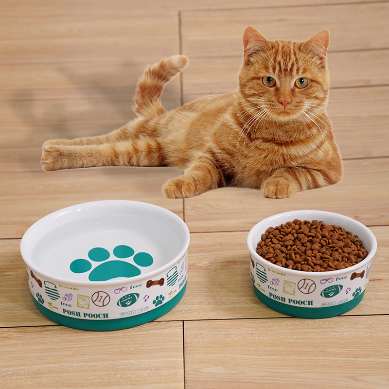 Manufacturer wholesale silicone base cat dog ceramic bowl with paw print