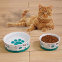 Manufacturer wholesale silicone base cat dog ceramic bowl with paw print