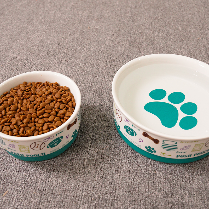 Manufacturer wholesale silicone base cat dog ceramic bowl with paw print