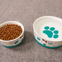 Manufacturer wholesale silicone base cat dog ceramic bowl with paw print
