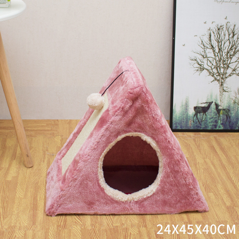 Manufacturer wholesale soft short plush foldable sisal cat house with scratcher board